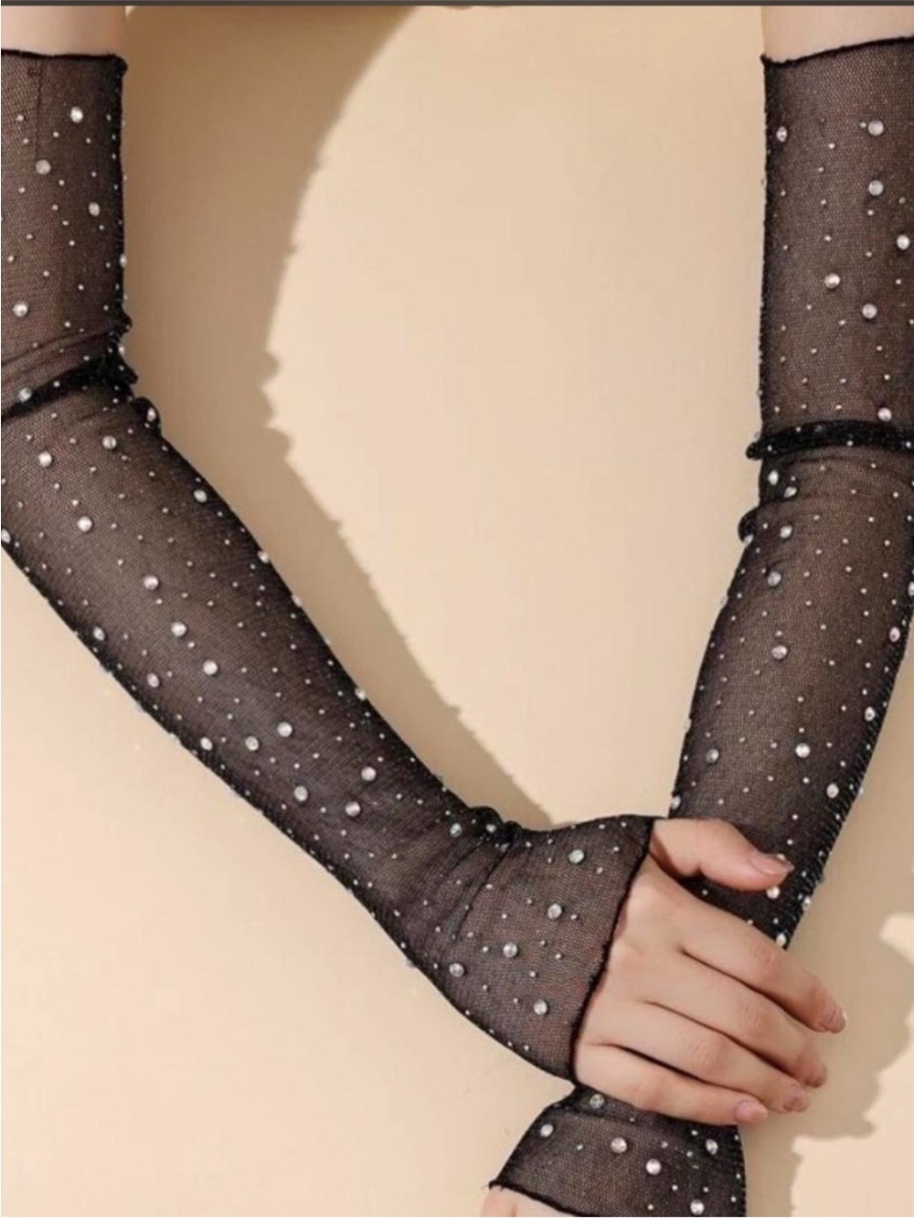Sheer Black Pearl-Embellished Arm Sleeves - Women Accessories